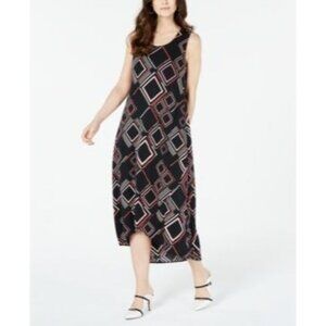 ALFANI Black Printed Sleeveless Scoop Neck Tea-Length Tulip Midi Dress Size XL
